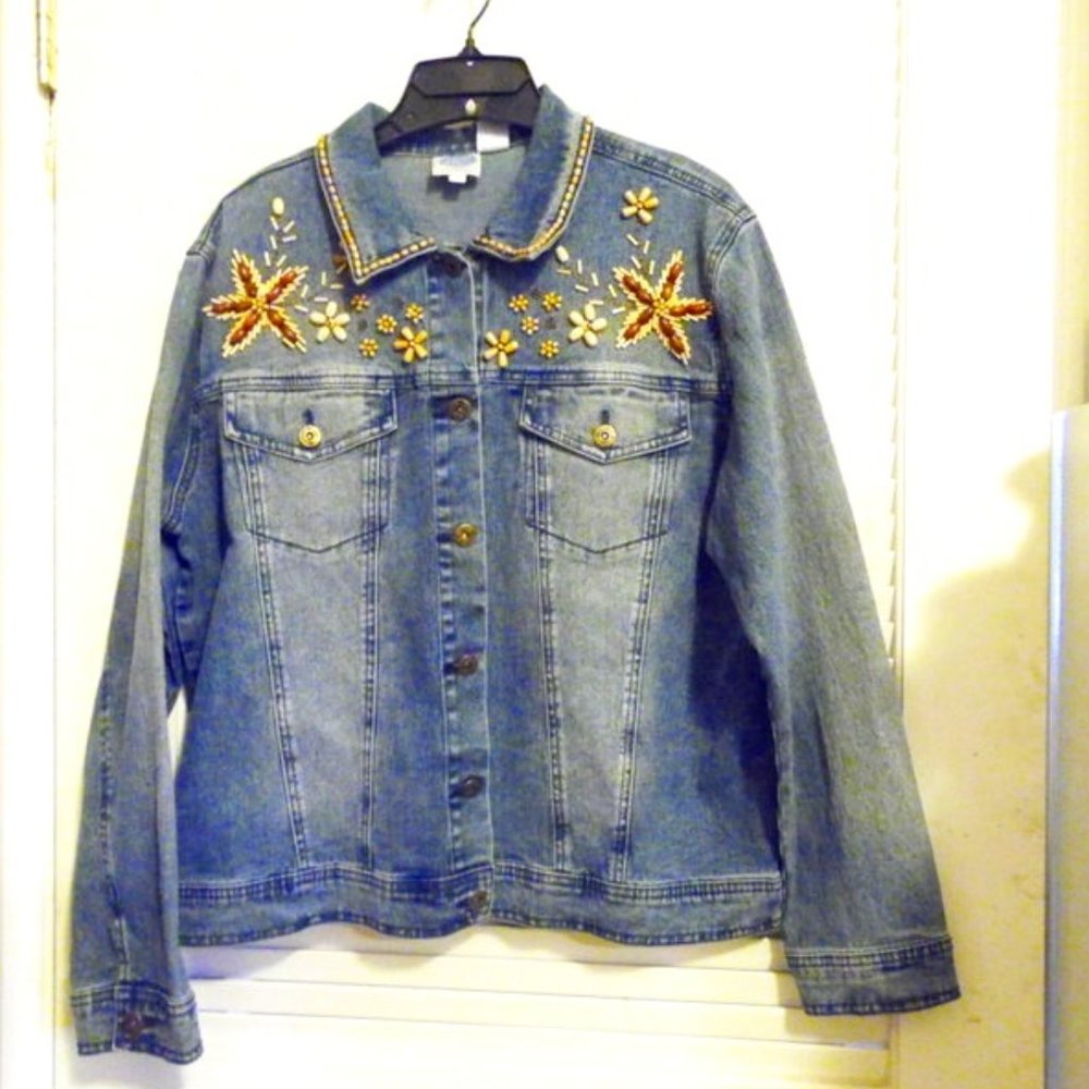 DG2 by Diane Gilman Blue Denim Embellished 14L Jacket